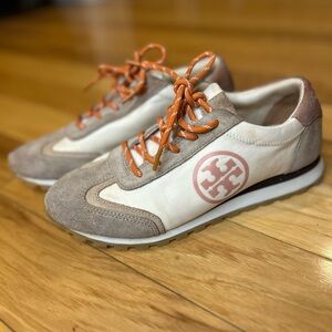Tory Burch Annie Nylon Runner Sneakers in Nylon and Natural Suede